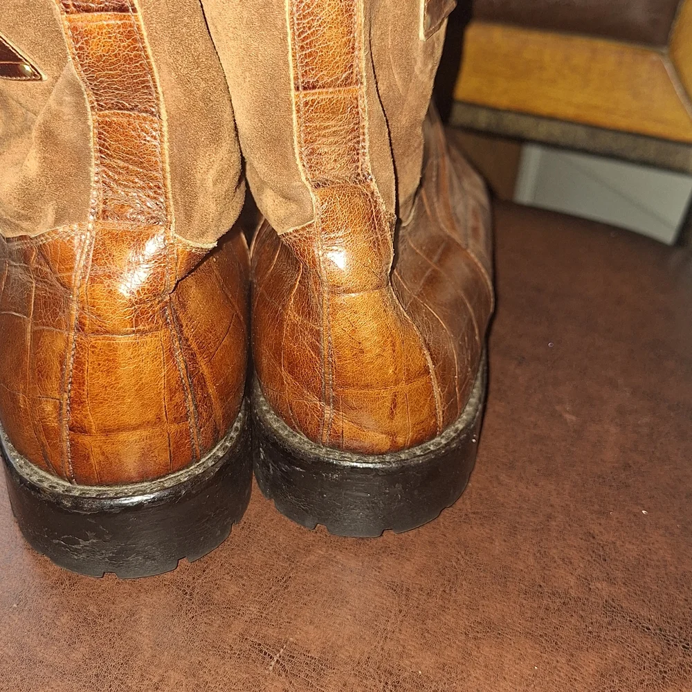 Vittorio Men's Tan Leather Crocodile-Embossed Italian Boots.sz11 - Picture 5 of 6